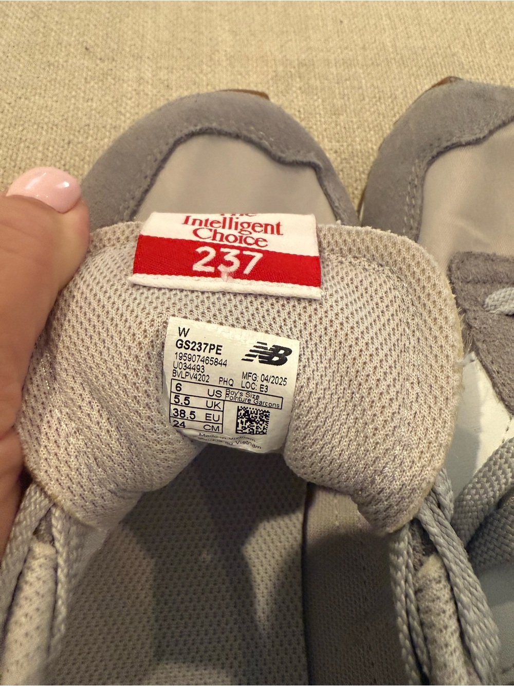 New Balance Men's Light Gray Suede & Nylon Sneakers with White 'N' - Picture 3 of 3